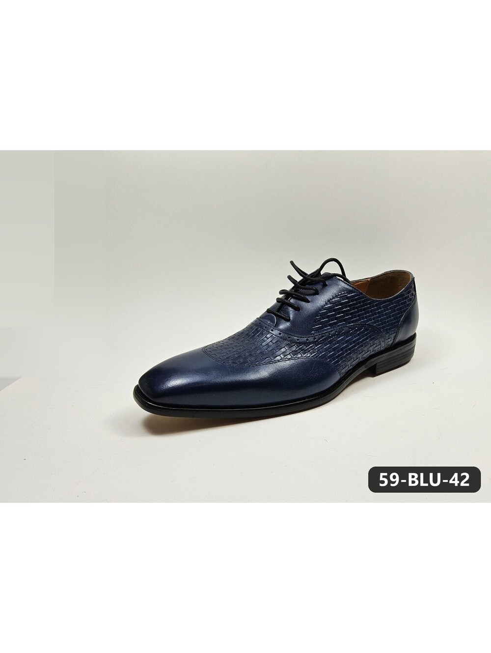 Men's Navy Blue Lace-Up Oxfords with Woven-Texture Panel